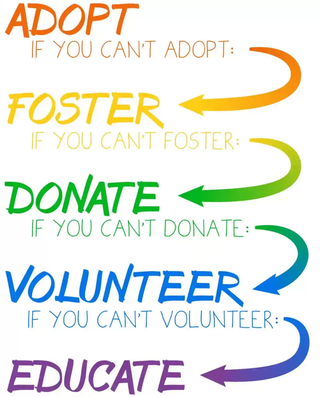 poster with adopt foster donate volunteer and educated as a statement