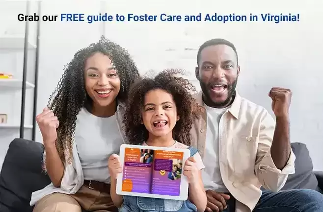 Happy foster family reading our guide