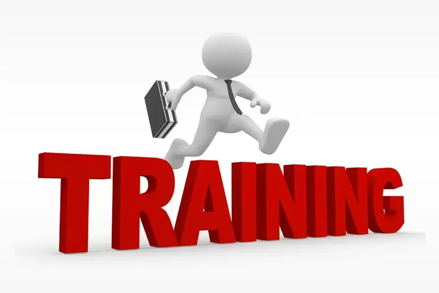 A figure of a man jumping over the word training